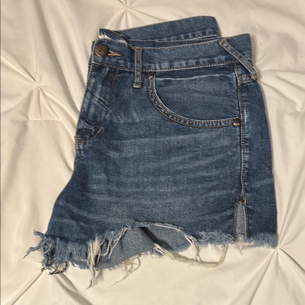 Free People Blue Jean Shorts Frayed Hem